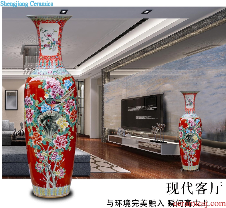 Chinese red hand-painted golden pheasant vase peony flower arranging landing big jingdezhen ceramic guest modern Chinese style household furnishing articles