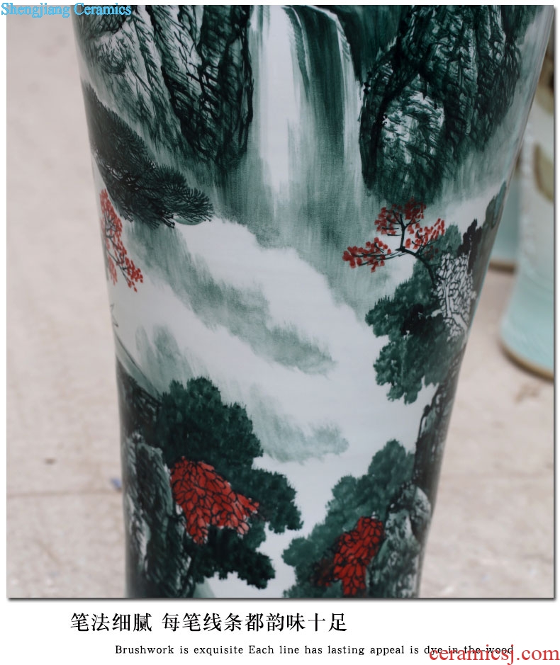 Jingdezhen ceramic big vase hand-painted color ink guest-greeting pine sitting room hotel home furnishing articles landing Chinese arts and crafts