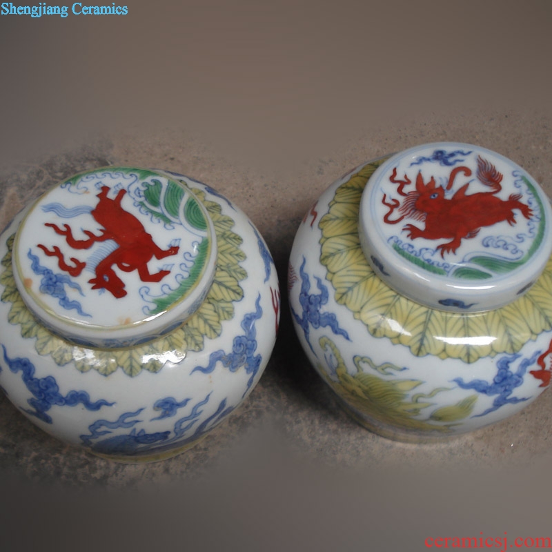 Jingdezhen hand-painted imitation Ming emperors pegasus day word walrus porcelain pot dou color day word can of many colors