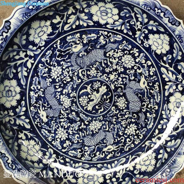 Jingdezhen ceramic hand-painted imitation of yuan blue and white deer furnishing articles elegant porcelain jingdezhen porcelain ceramic large plate