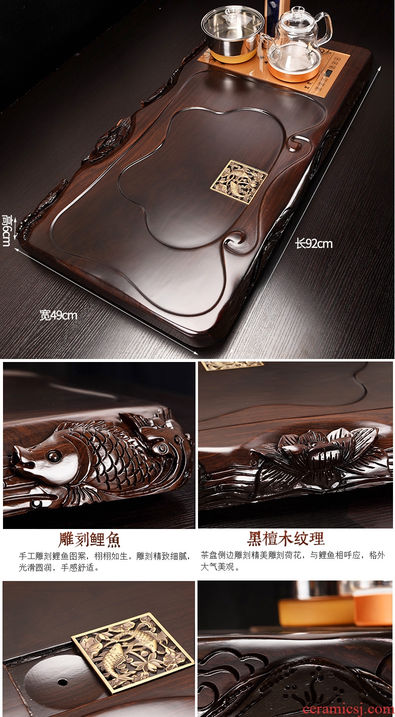 Beauty cabinet ebony tea set four one automatic tea tray purple ceramic teapot household solid wood tea sets