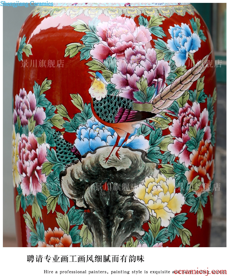 Chinese red hand-painted golden pheasant vase peony flower arranging landing big jingdezhen ceramic guest modern Chinese style household furnishing articles