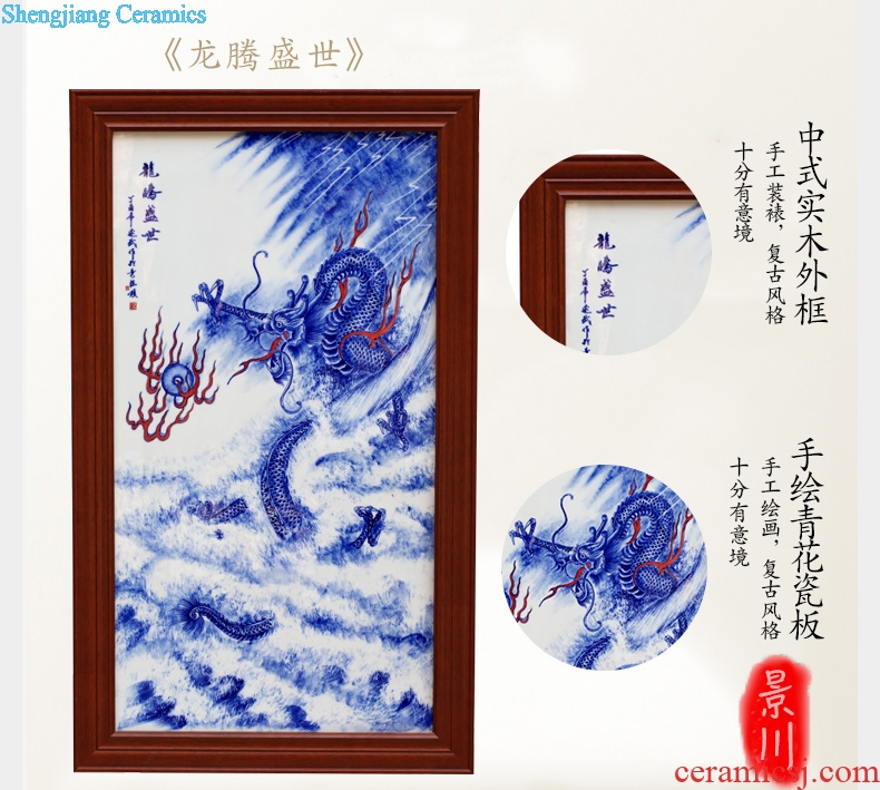 Jingdezhen blue and white porcelain hand-painted longteng shengshi porcelain plate painter in the living room a study background wall decoration painting hangs a picture