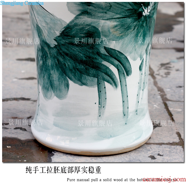 Jingdezhen ceramic ink color blue and white fish home sitting room hand-painted lotus lotus leaf landing big vase decoration furnishing articles