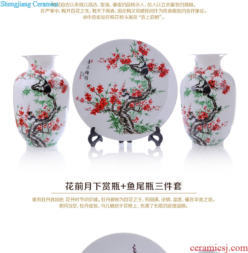 Jingdezhen ceramics peach blossom water point three-piece vase plates modern living room home act the role ofing handicraft furnishing articles