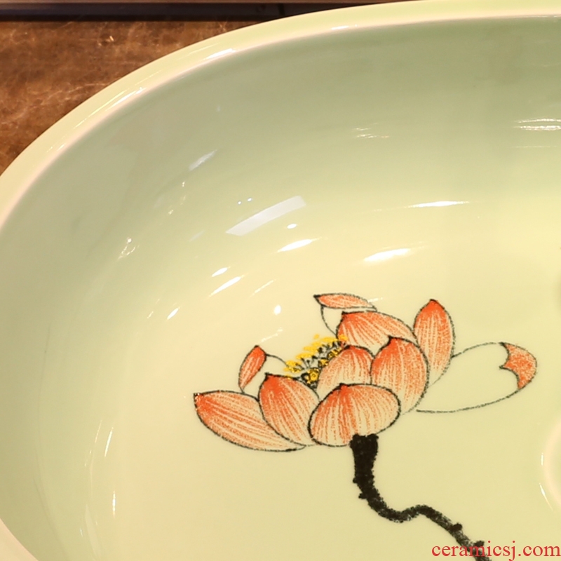 JingYan green lotus basin oval ceramic sinks Chinese art on the basin that wash a face on the sink
