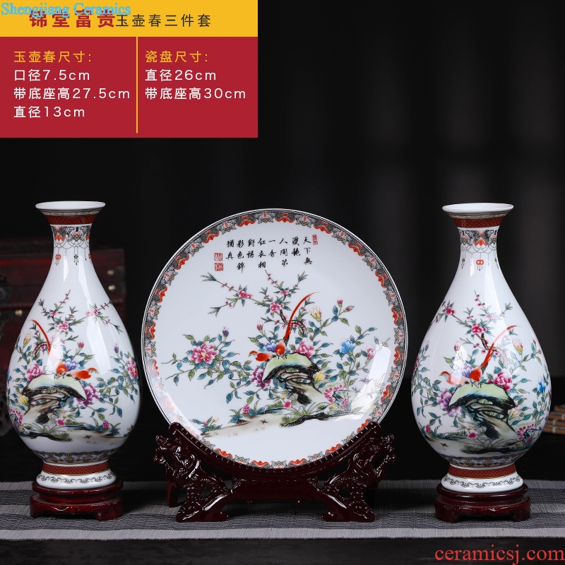 Vase Chinese penjing flower vases three-piece wine dish home jingdezhen ceramics handicraft ornament