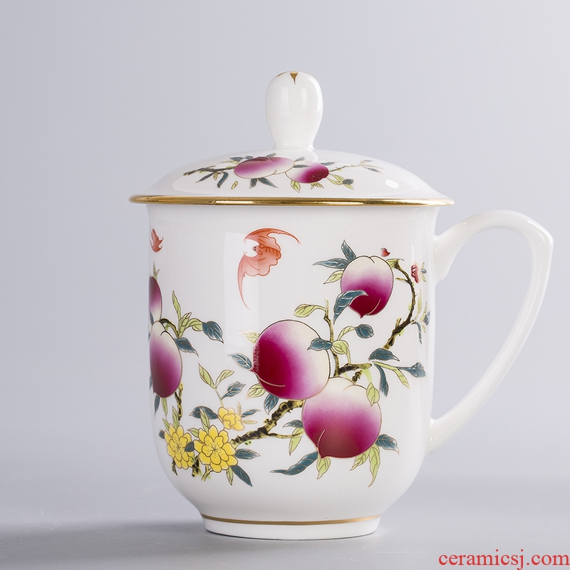 Jingdezhen ceramic tea set hand-painted paint bone China tea cup with cover working meeting of large water cup custom