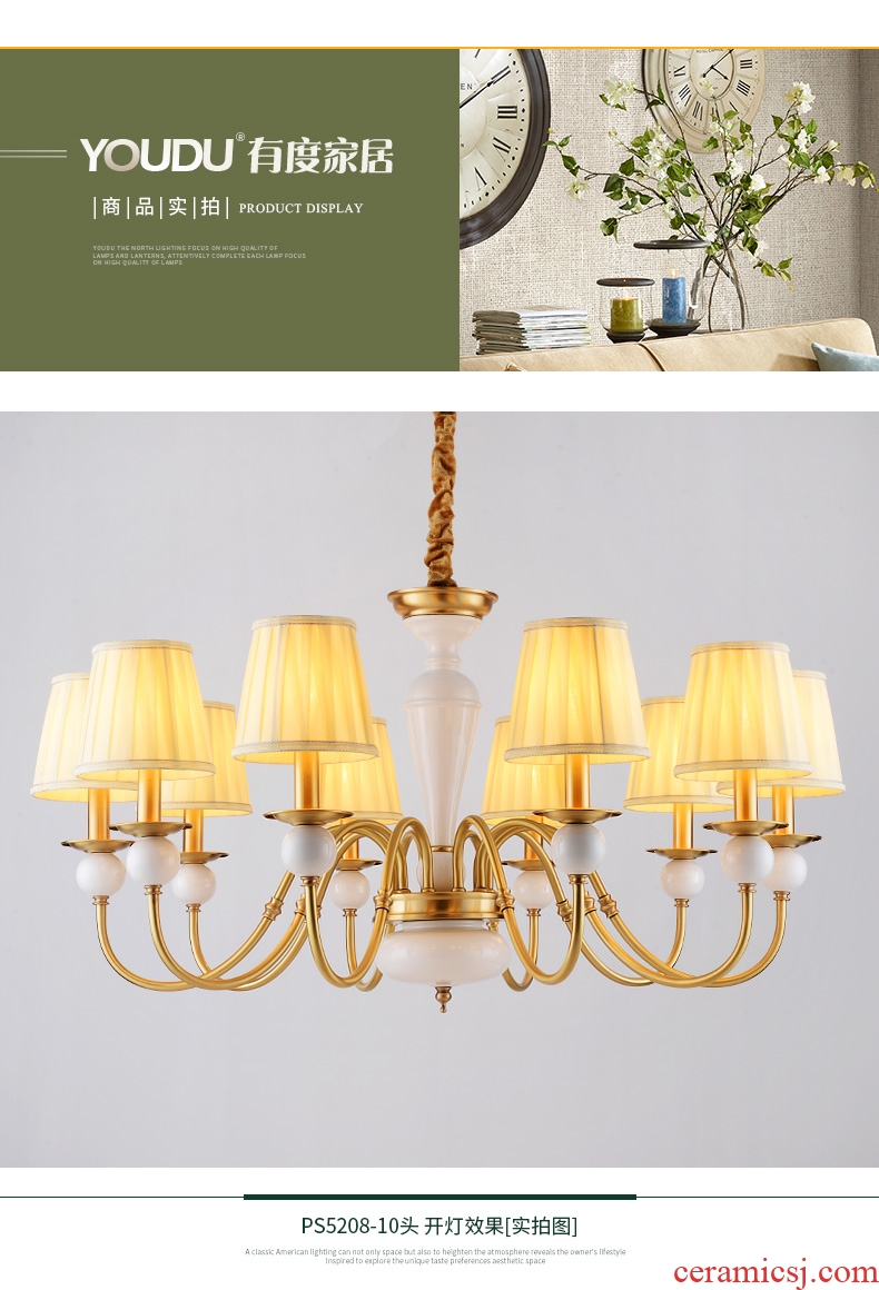 American whole copper chandelier European contracted warm Nordic fashionable sitting room bedroom restaurant study pure copper ceramic lamps and lanterns