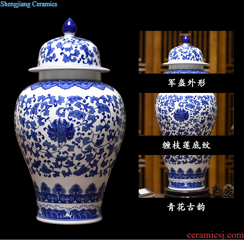 New Chinese antique blue and white porcelain of jingdezhen ceramics bound lotus flower general tank storage tank household handicraft furnishing articles