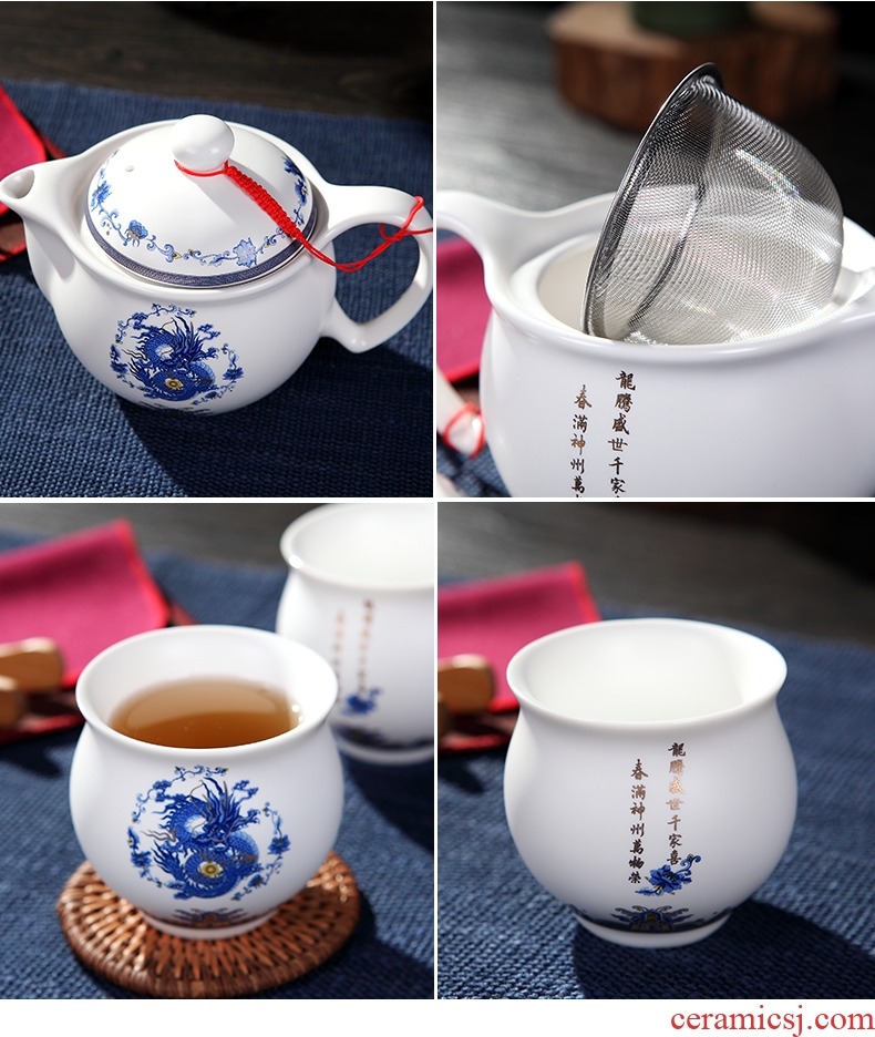 DH of jingdezhen tea service suit household double anti hot cup teapot office of a complete set of kung fu tea cups