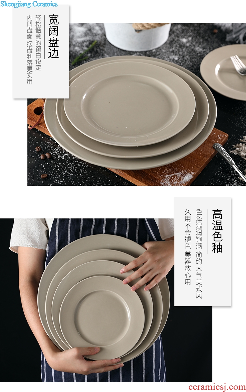 Million jia American contracted household contracted plate plate round ceramic big flat plate beefsteak plate of Neil