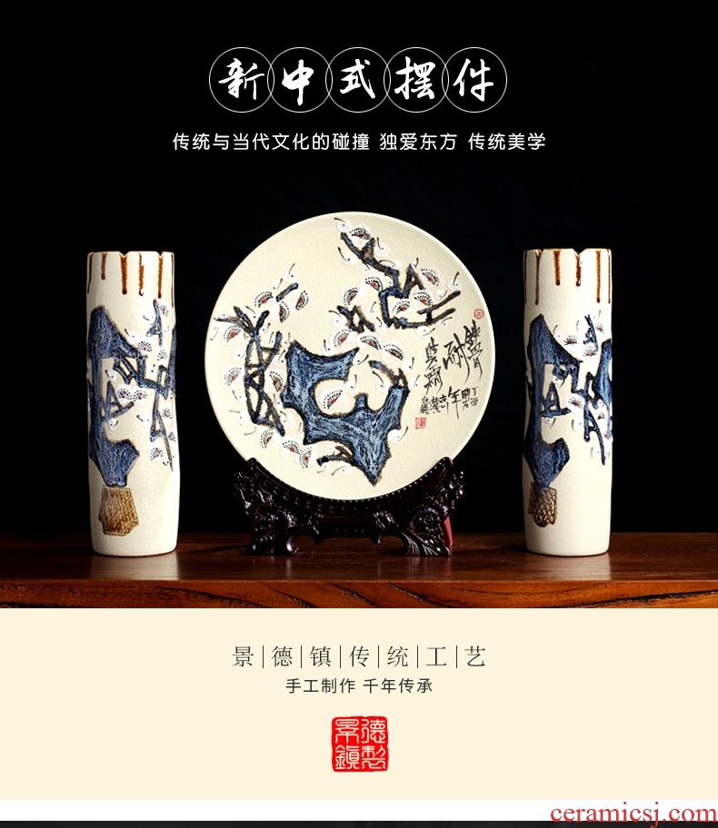 New Chinese style three-piece manual jingdezhen ceramics vase furnishing articles flower arrangement in the sitting room home decorative arts and crafts