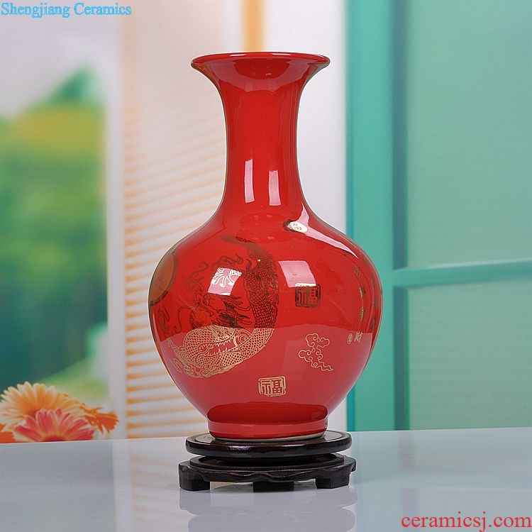 Modern Chinese style household decorates sitting room scene, jingdezhen ceramics furnishing articles Chinese red colour watch the vase