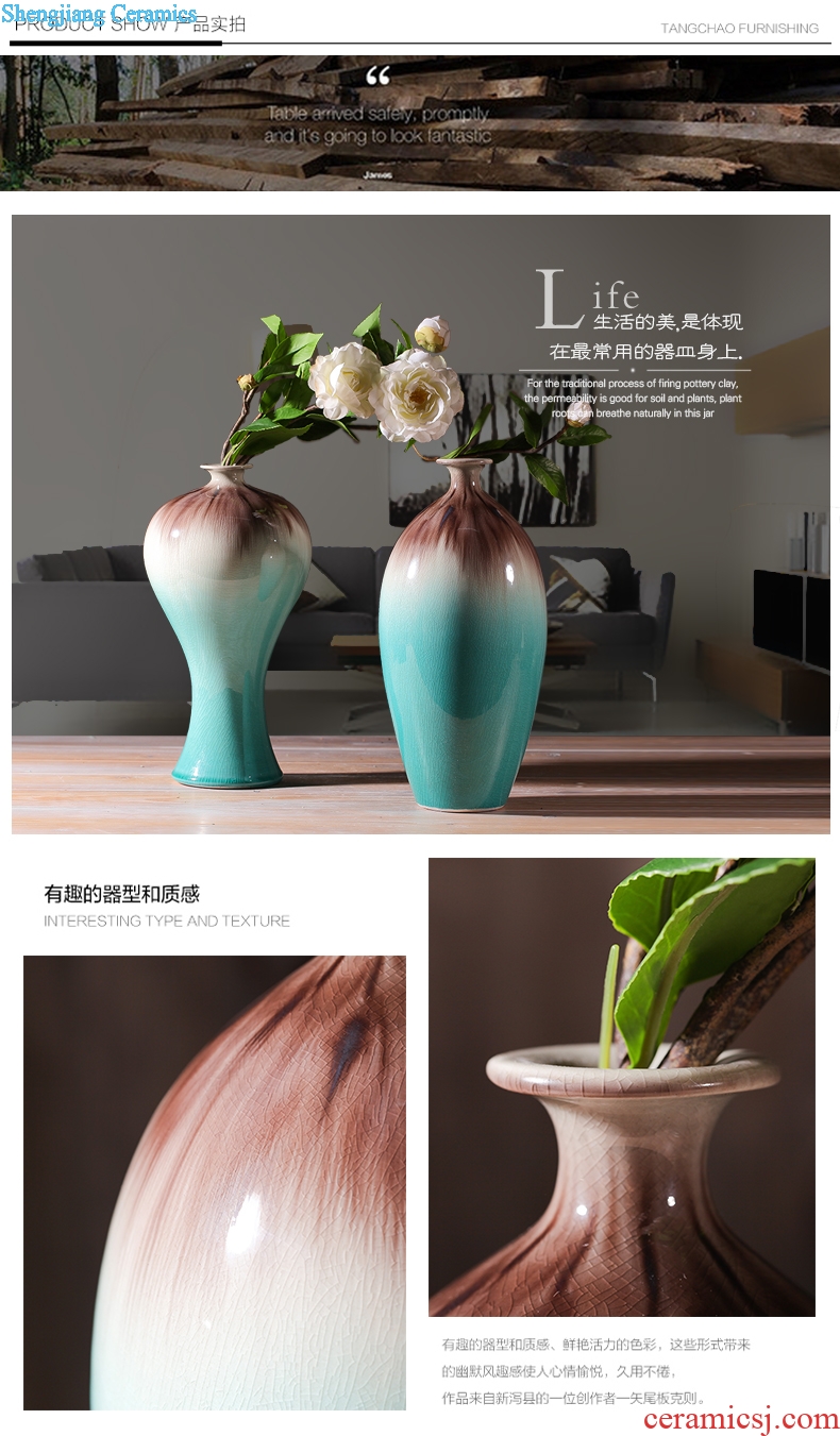 Jingdezhen ceramics kiln ice crack glaze vase three-piece home furnishing articles contemporary sitting room adornment