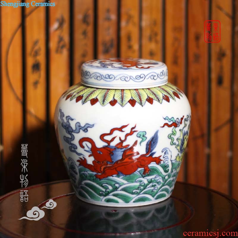 Jingdezhen hand-painted imitation Ming emperors pegasus day word walrus porcelain pot dou color day word can of many colors