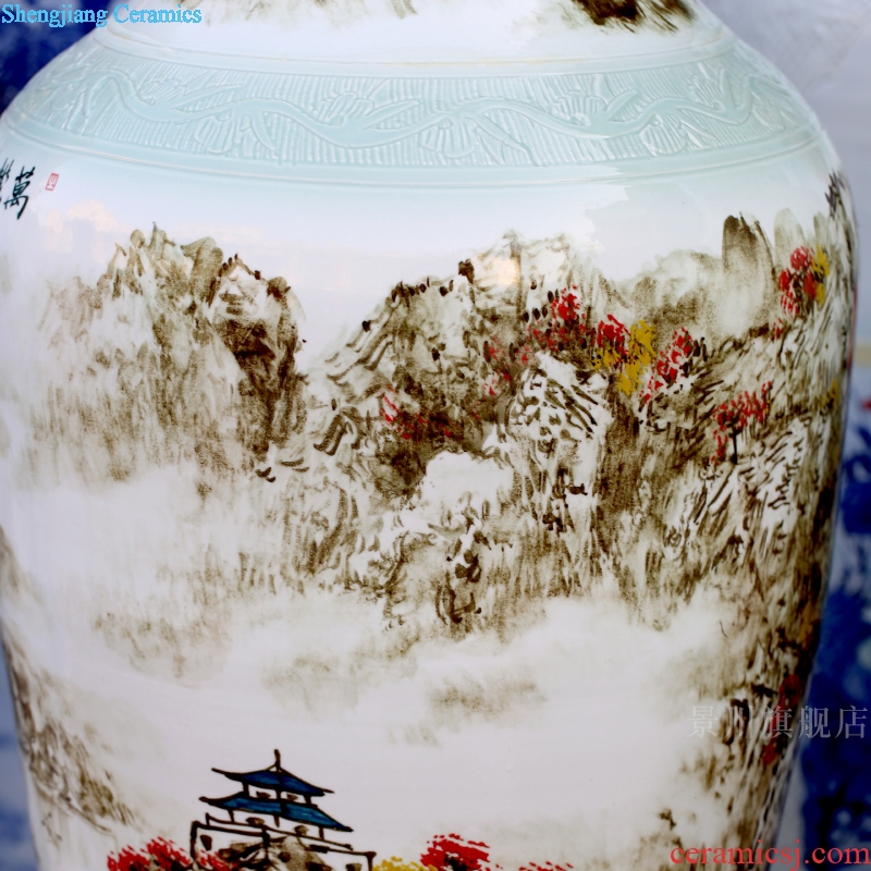 Jingdezhen ceramics green landscape painting sculpture of large vase full shade big porcelain sitting room furnishing articles