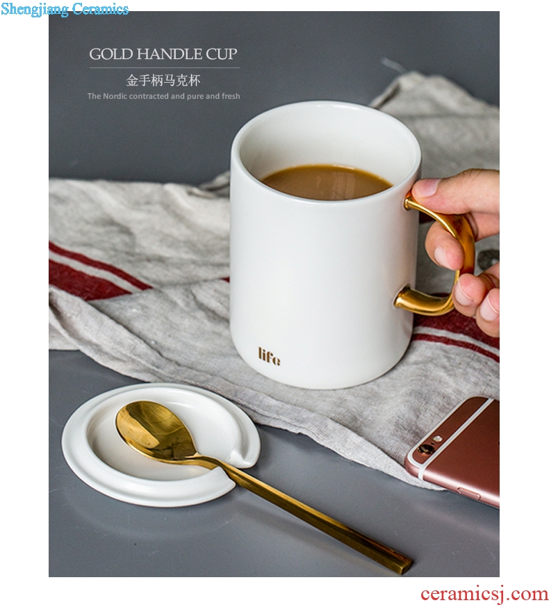 Ijarl Nordic ins creative trend ceramic cup with cover water scoop couples mark coffee breakfast milk cup