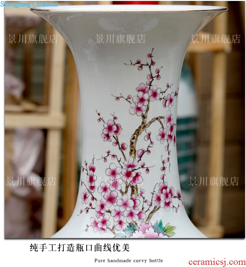 Jingdezhen ceramics hand-painted rooster peony pastel landing big vase sitting room hotel decoration furnishing articles
