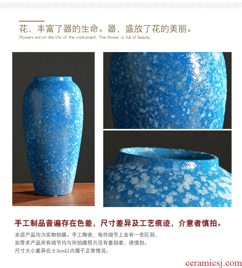 Fashion coarse pottery furnishing articles blue ceramic vases, dry flower arranging living room TV cabinet post-modern decorative household act the role ofing is tasted
