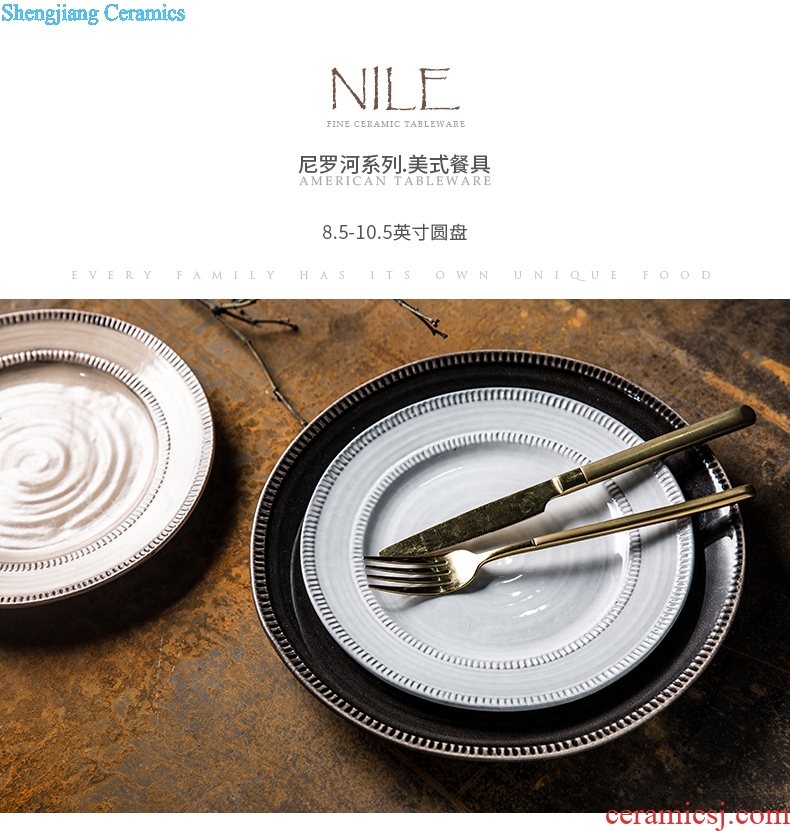 Million jiamei type industrial ceramic wind restoring ancient ways round plate household western food steak dish plate SaPan Nile