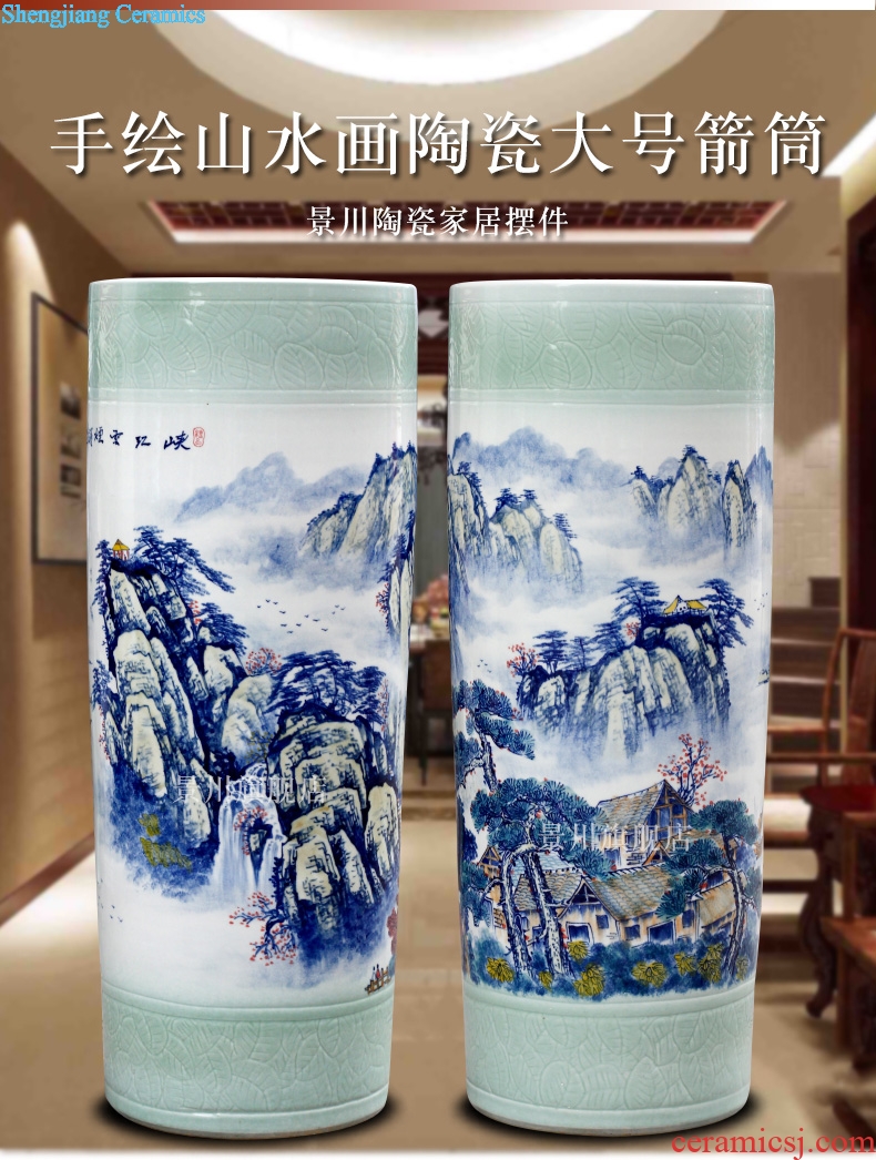 Jingdezhen ceramic hand-painted scenery of large vase home furnishing articles modern quiver landing craft ornaments sitting room