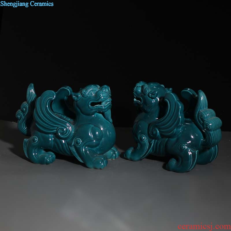 Antique porcelain blue lion benevolent furnishing articles furnishing articles god beast benevolent animals not fade the mythical wild animal of China