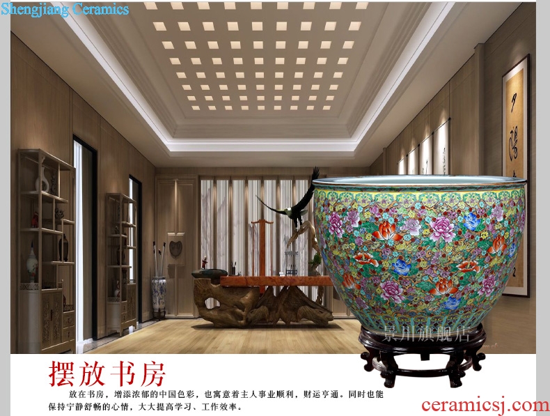 Jingdezhen ceramics hand-painted pastel lotus goldfish bowl furnishing articles and calligraphy word rolls receive the tortoise cylinder tank