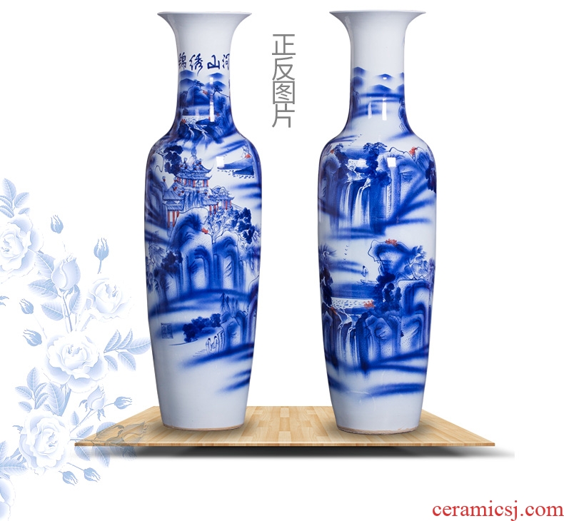 Jingdezhen ceramic hand-painted splendid sunvo large blue and white porcelain vase home sitting room adornment is placed large