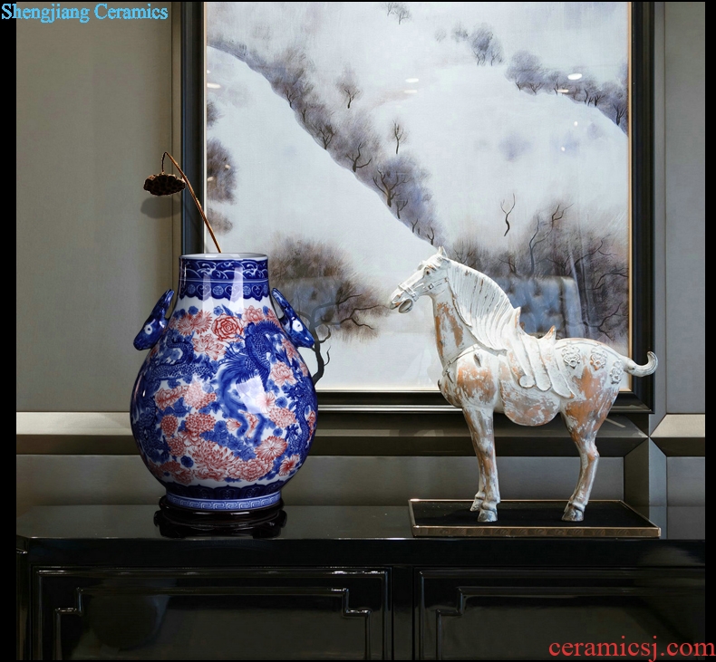 Jingdezhen blue and white porcelain vase furnishing articles sitting room of new Chinese style household ceramics TV ark porch decoration decoration