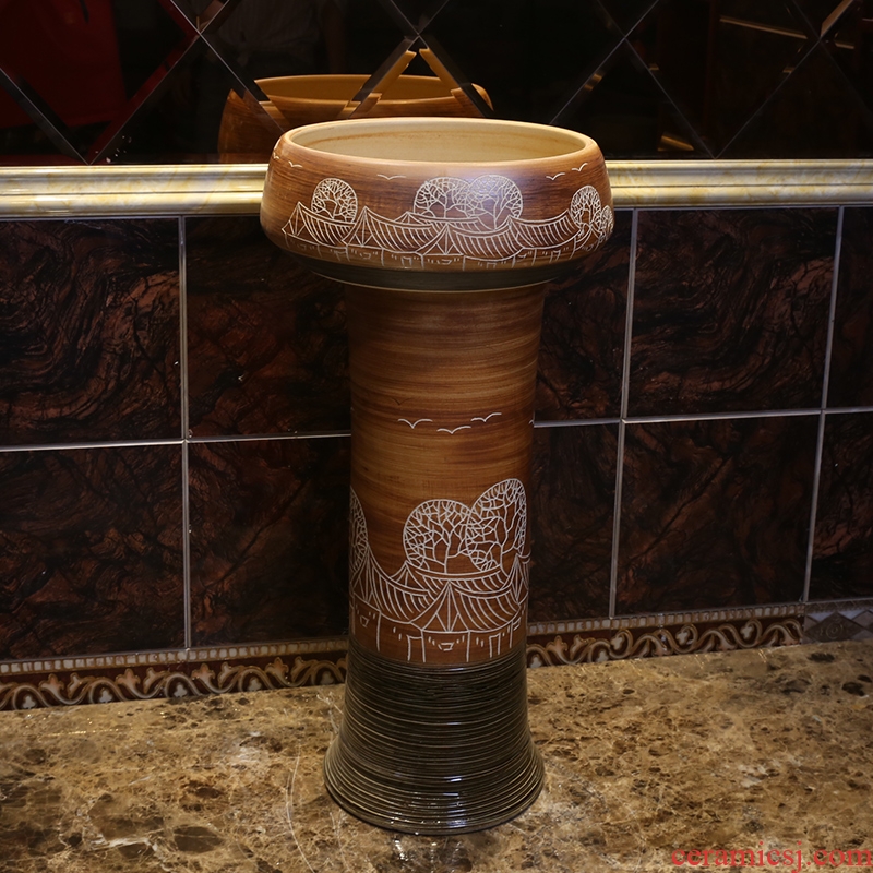 JingYan archaize pillar basin ceramic lavatory basin vertical column type toilet lavabo one-piece column basin