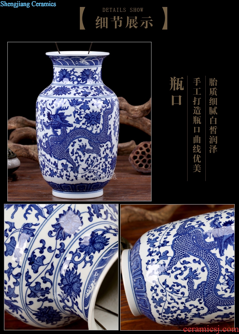 Jingdezhen blue and white porcelain vase put lotus flower dragon ceramics ears flower Chinese handicraft furnishing articles the living room