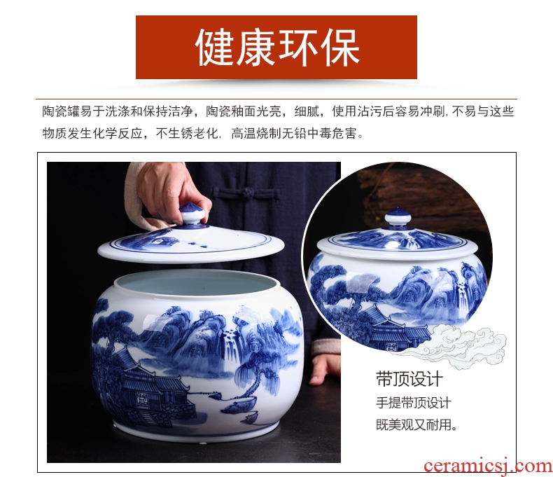 Jingdezhen ceramic hand-painted blue and white porcelain tea pot large household seal tank general storage tank receives
