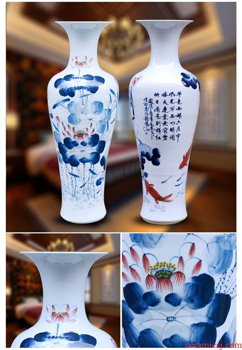 Jingdezhen ceramic floor day hao big vase hand-painted lotus landscape ceramic vase sitting room home decoration