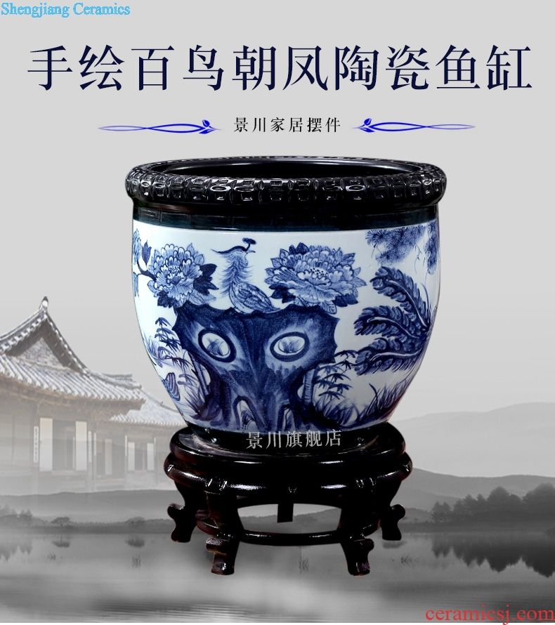 Hand draw birds pay homage to the king of blue and white porcelain of jingdezhen ceramics fish bowl brocade carp goldfish turtle cylinder home furnishing articles