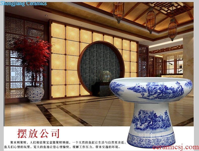 Jingdezhen ceramic water is shallow blue and white landscape goldfish bowl fish bowl the tortoise cylinder hydroponic home sitting room floor furnishing articles