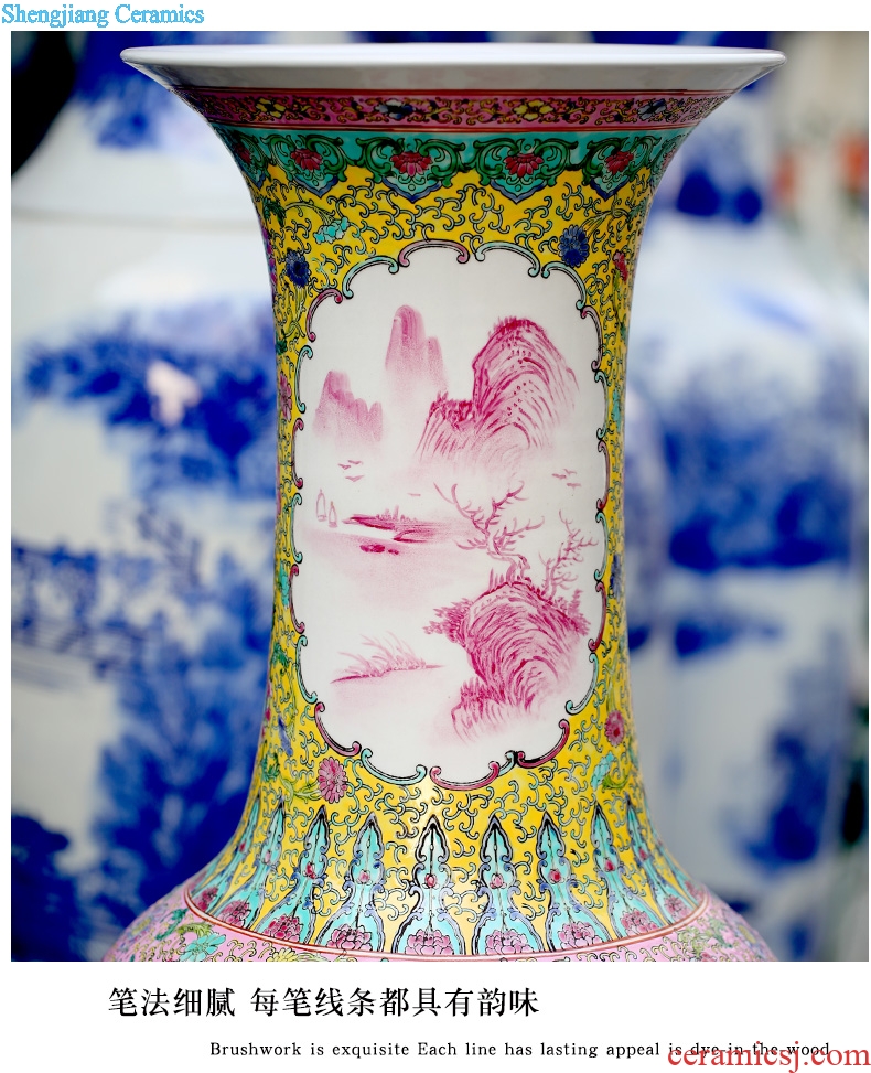 Jingdezhen ceramic hand-painted landscape painting big vase household living room floor furnishing articles shops opening gifts