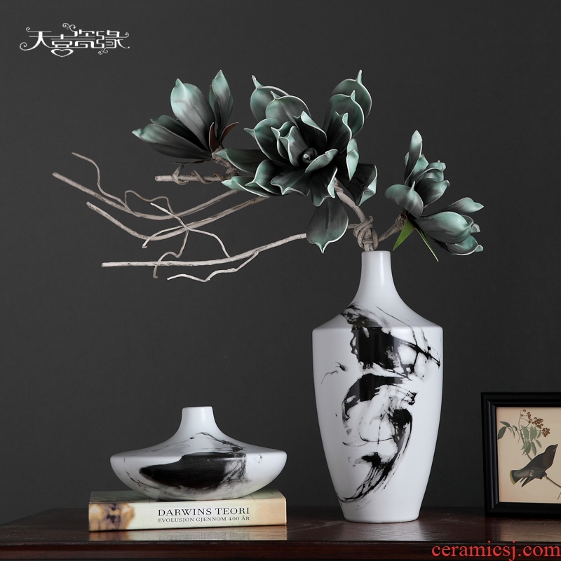 Modern new Chinese style ceramic vase three-piece creative living room TV ark of dry flower arranging porch zen furnishing articles