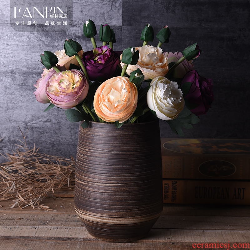 Ceramic coarse pottery new Chinese literary restoring ancient ways the sitting room is contracted household adornment manual flower vase home furnishing articles