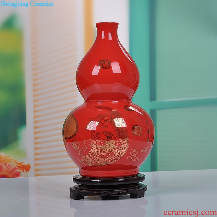 Modern Chinese style household decorates sitting room scene, jingdezhen ceramics vase wedding celebration of furnishing articles red China