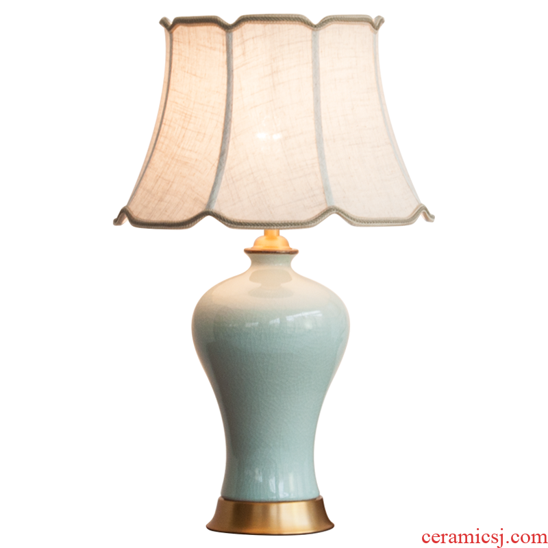 American desk lamp light ceramic light of bedroom the head of a bed luxury Chinese ancient kiln large sitting room is contracted vase decoration full copper lamp