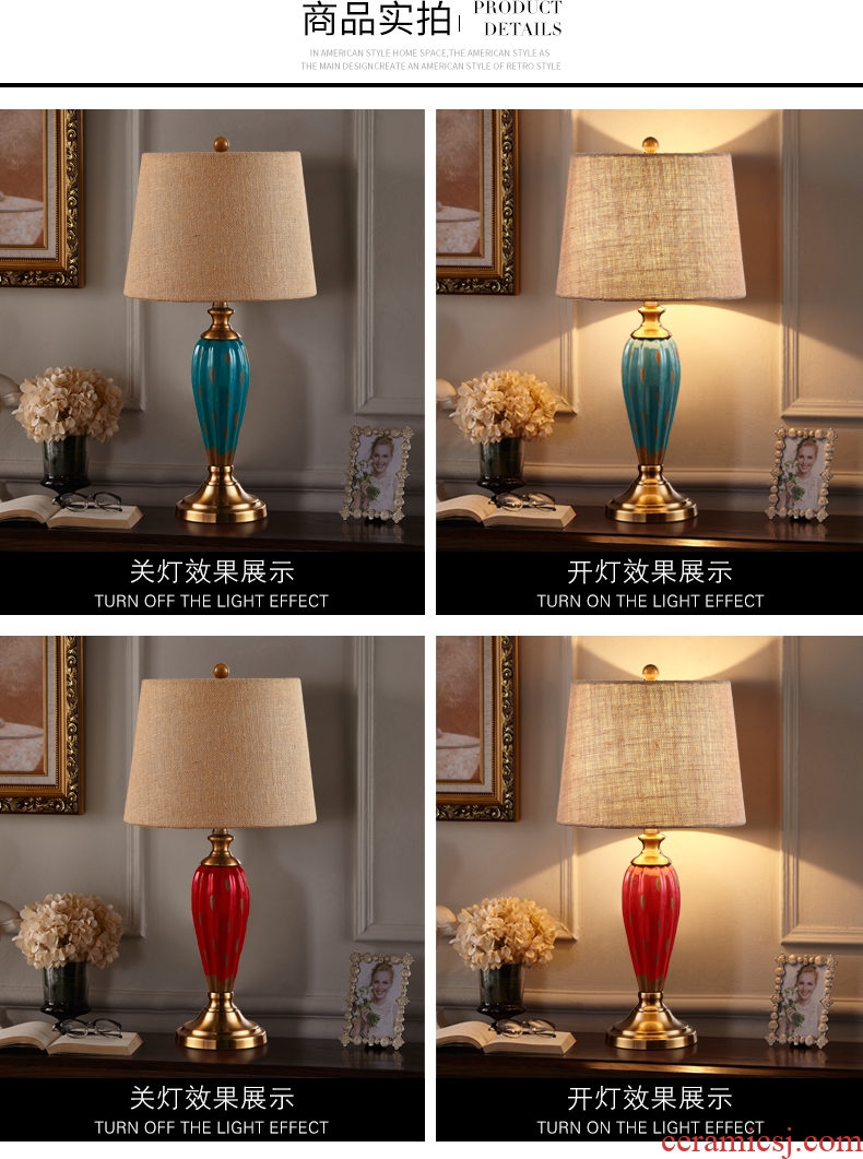American retro desk lamp lamp of bedroom the head of a bed European creative ceramic contracted and contemporary sitting room warm wedding marriage room lamp