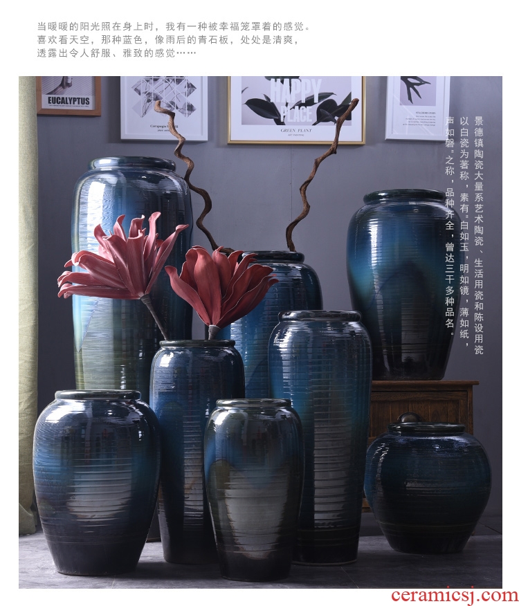 European modern vase large living room decoration flower arranging hotel villa clubhouse blue jingdezhen ceramic furnishing articles