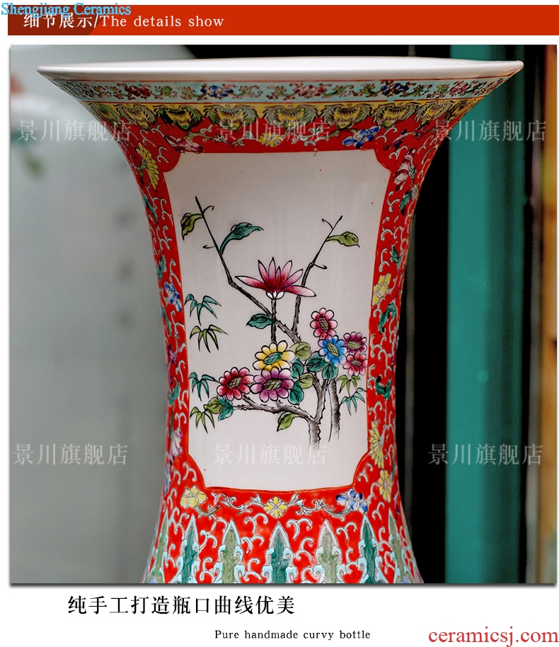 Chinese red hand-painted golden pheasant vase peony flower arranging landing big jingdezhen ceramic guest modern Chinese style household furnishing articles