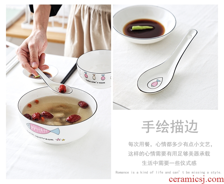 Suit countercurrent straight in bulk 】 【 0 m the bowl of household ceramic bowl bowl fish dish of jingdezhen noodles soup bowl