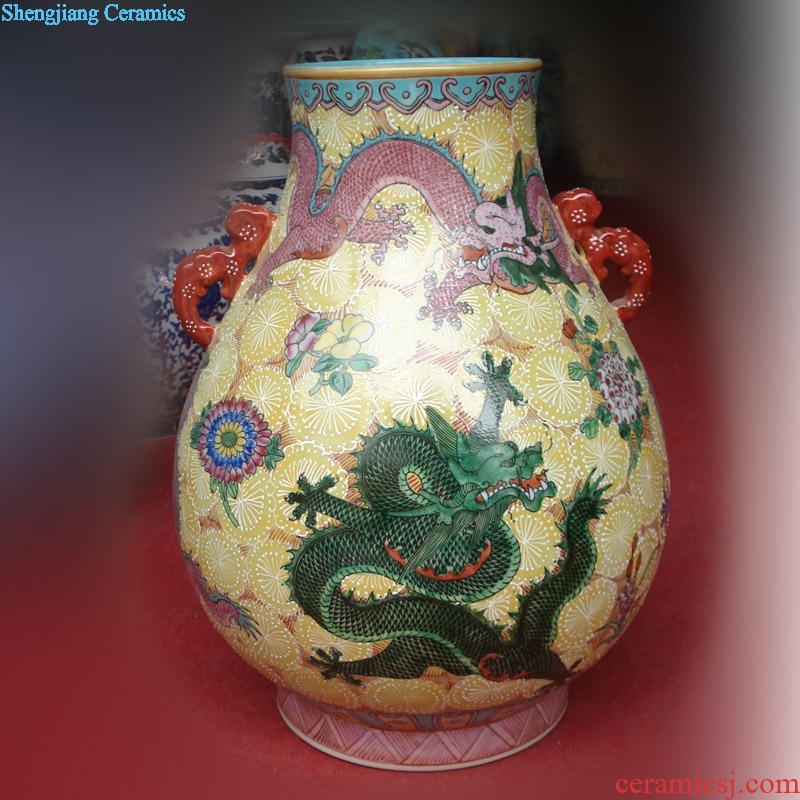 Jingdezhen hand-painted yellow dragon imitation qianlong vase f double cylinder vase listen tube of of primitive simplicity is elegant vase