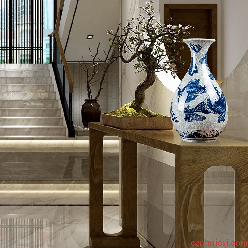 Jingdezhen ceramics vase imitation kiln crack glaze dragon vase flower arranging the sitting room of Chinese style household decorative furnishing articles