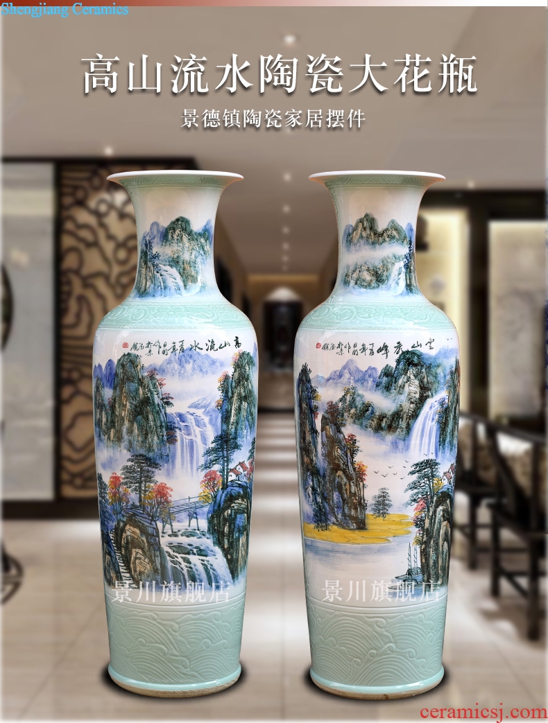 Jingdezhen ceramics hand-painted mountain stream figure sitting room of large vase study Chinese large household furnishing articles