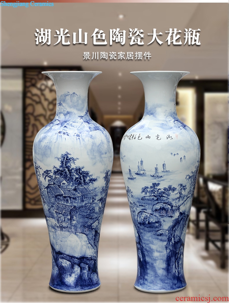 Jingdezhen blue and white porcelain ceramic hand-painted lake view landing big vase household living room a study place