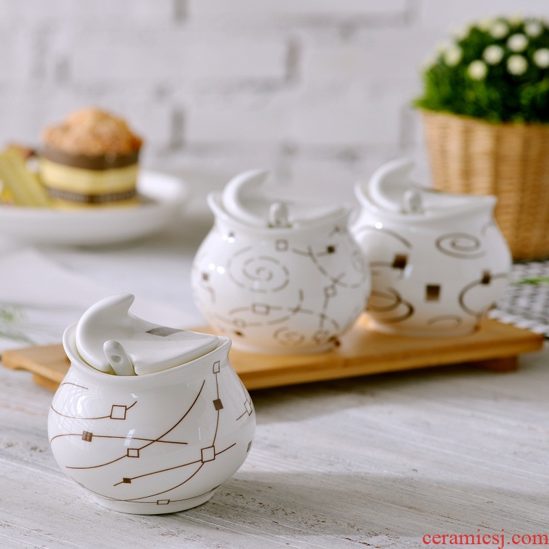 Jingdezhen creative household ceramics seasoning sauce pot set kitchen condiment set pot set combination